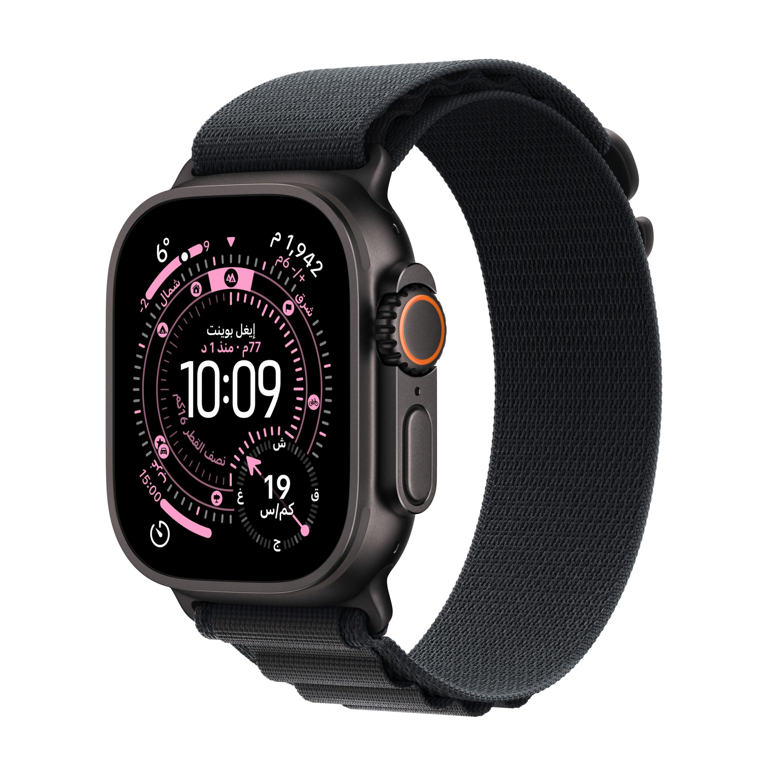 Apple Watch Ultra 3 موديل GPS + Cellular إطار تيتانيوم بلون أسود مقاس 49 مم مع حزام Loop ألباين بلون أسود - مقاس كبير