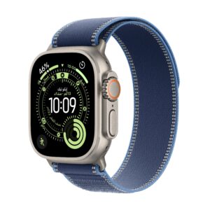 Apple Watch Ultra 3 موديل GPS + Cellular إطار تيتانيوم بلون طبيعي مقاس 49 مم مع حزام Loop ترايل بلون أزرق/أزرق ساطع - مقاس صغير/متوسط