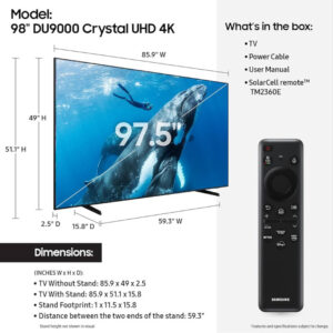 تلفاز ذكي 98 بوصةCrystal UHD-98DU9000UXTW 98" Crystal UHD smart TV-98DU9000UXTW