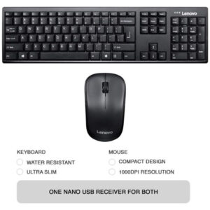 طقم لاسلكي من لينوفو 100 (كيبورد وماوس لاسلكي) Lenovo 100 Wireless Combo Keyboard & Mouse