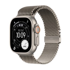 ‏Apple Watch Ultra 3 موديل GPS + Cellular إطار تيتانيوم بلون طبيعي مقاس 49 مم مع حزام Loop ميلانيز من التيتانيوم الطبيعي - مقاس ‏صغير