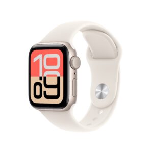 ‏‏Apple Watch SE 3 موديل ‏‏‏GPS‏ إطار ألومنيوم مقاس 40 مم بلون ضوء النجوم مع حزام رياضي بلون ضوء النجوم - مقاس صغير/متوسط