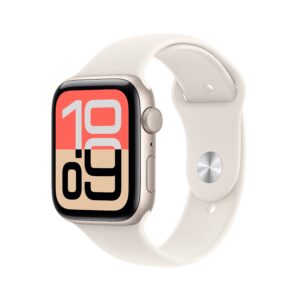 ‏‏Apple Watch SE 3 موديل ‏‏‏GPS‏ إطار ألومنيوم مقاس 44 مم بلون ضوء النجوم مع حزام رياضي بلون ضوء النجوم - مقاس صغير/متوسط