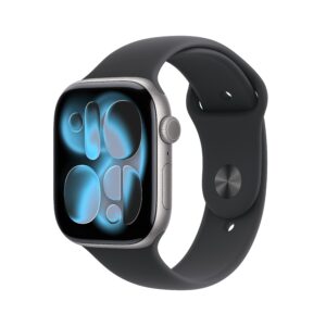 ‏‏‏Apple Watch Series 11 موديل GPS‏ إطار ألومنيوم رمادي فلكي مقاس 46 مم مع حزام رياضي أسود - مقاس متوسط/كبير